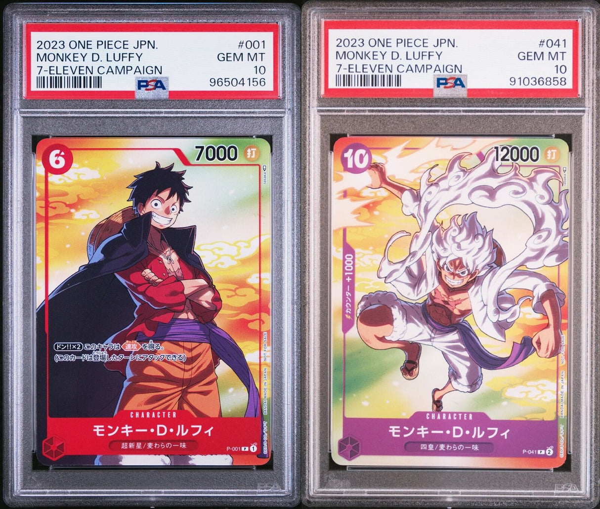 Set 2 PSA 10 Japanese ONE PIECE 2023 MONKEY D. LUFFY 7-LEVEN Luffy P-041 P-001