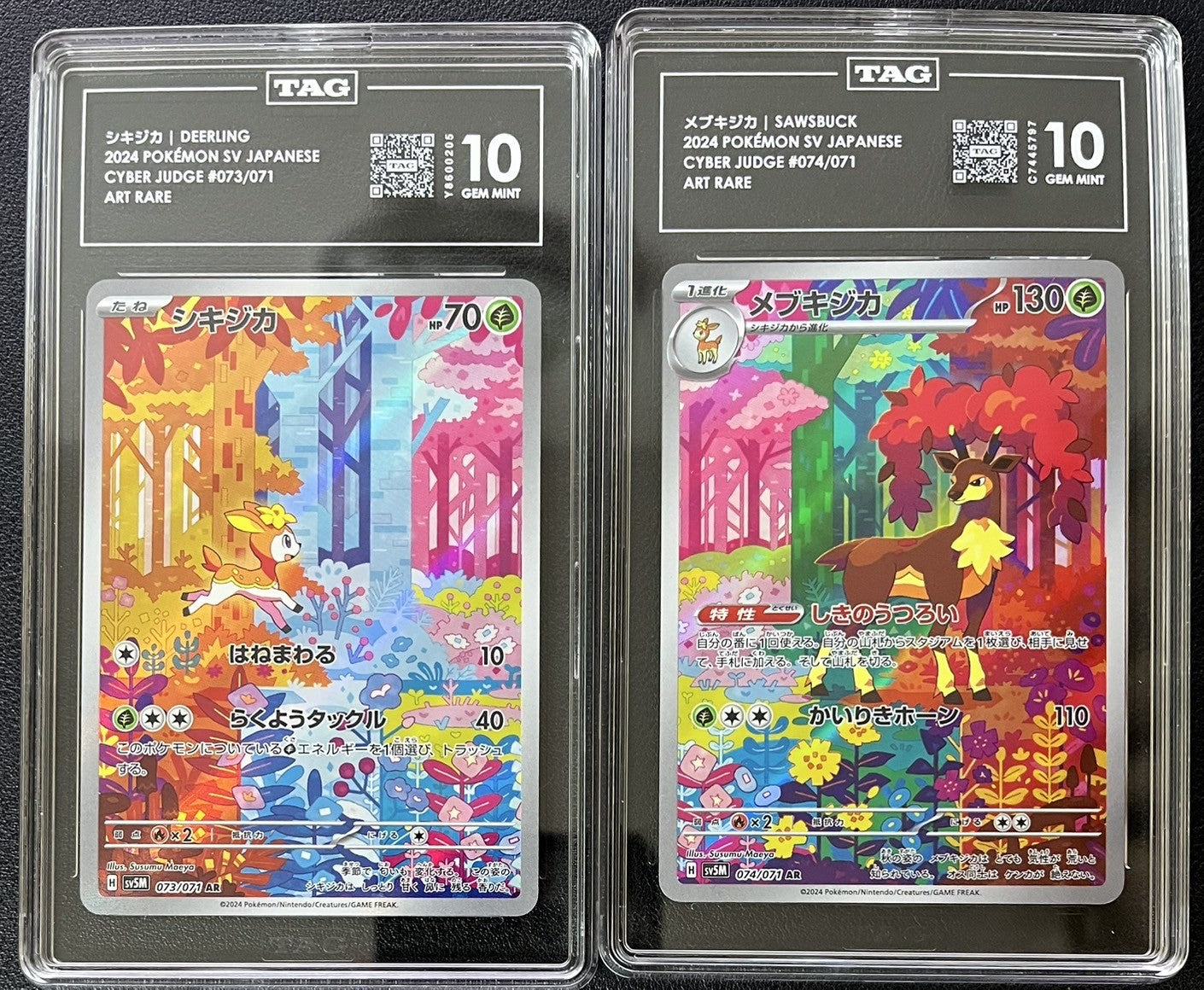 SET 2 TAG 10 GEM MINT Japanese Pokemon Deerling 073/071 Sawsbuck 074/071 AR sv5M