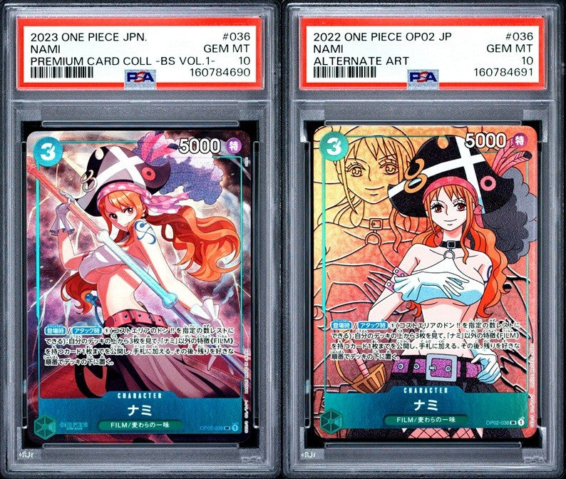 SET 2 PSA 10 GEM MINT JAPANESE ONE PIECE 2022/23 Nami OP02-036 ALT ART&SR SEQUEN