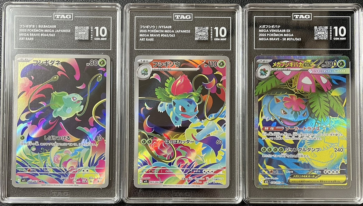 SET 3 TAG 10 GEM JAPANESE POKEMON 2025 Venusaur ex Bulbasaur Ivysaur 076/063 M1L