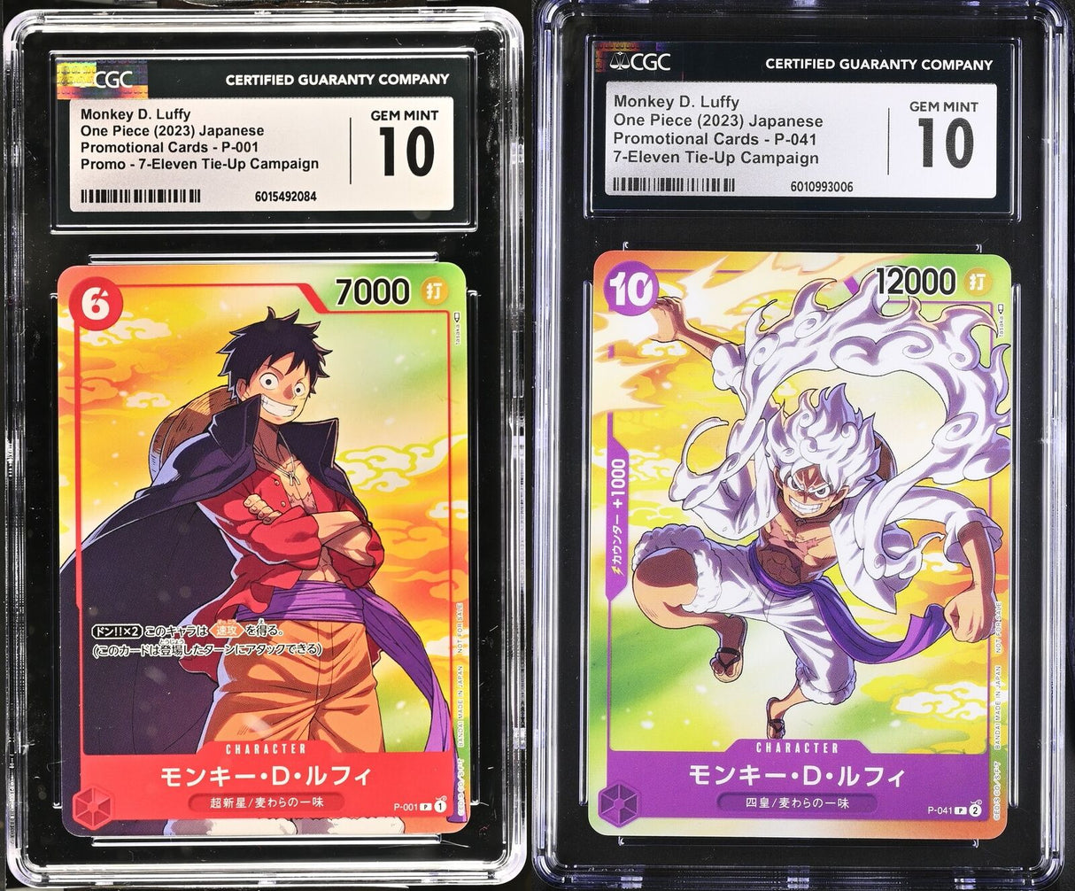 SET 2 CGC 10 GEM JAPANESE ONE PIECE 2023 MONKEY D.LUFFY 7-ELEVEN P-041 P-001
