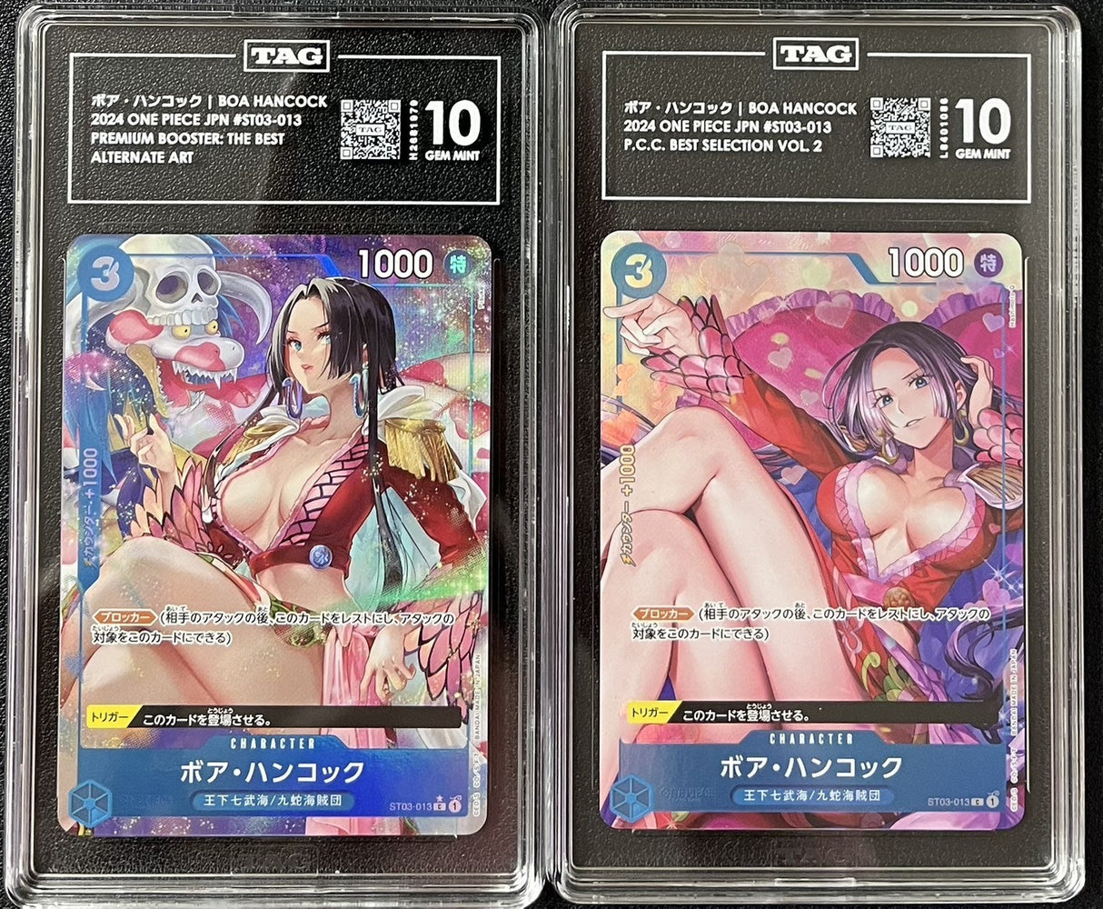 SET 2 TAG 10 GEM MINT Japanese One Piece Card Boa Hancock ST03-013 ALT ART PRB01
