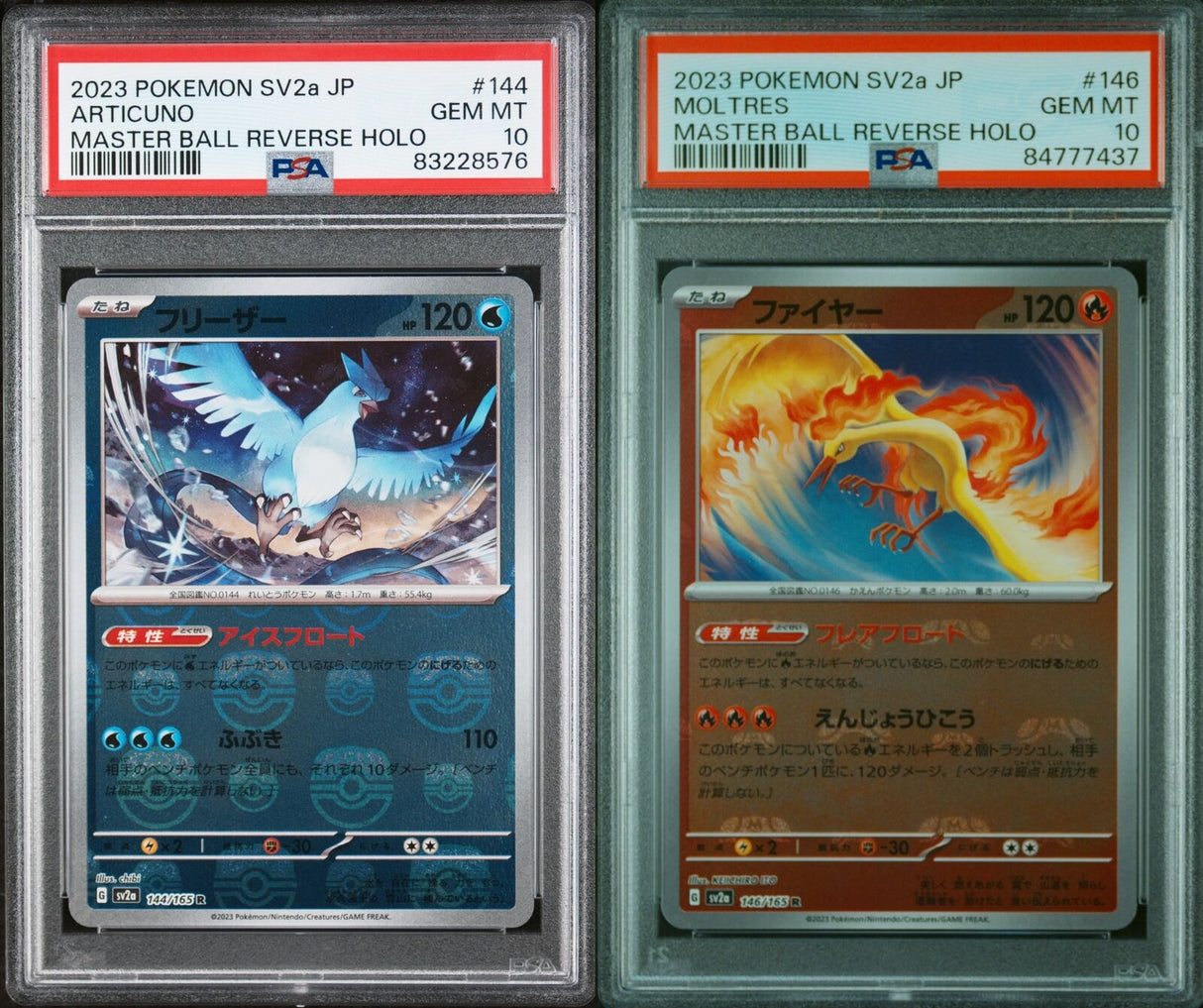 SET 2 PSA 10 GEM Japanese Pokemon 2023 ARTICUNO&MOLTRES 144-146/165 MASTER SV2a