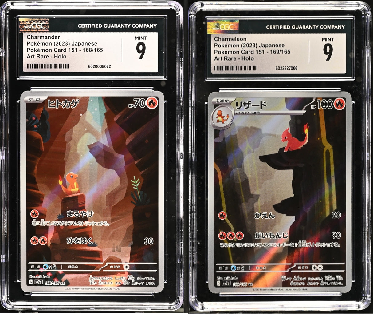 SET 2 CGC 9 MINT Japanese Pokemon Charmander Charmeleon 168/165 169 Sv2a