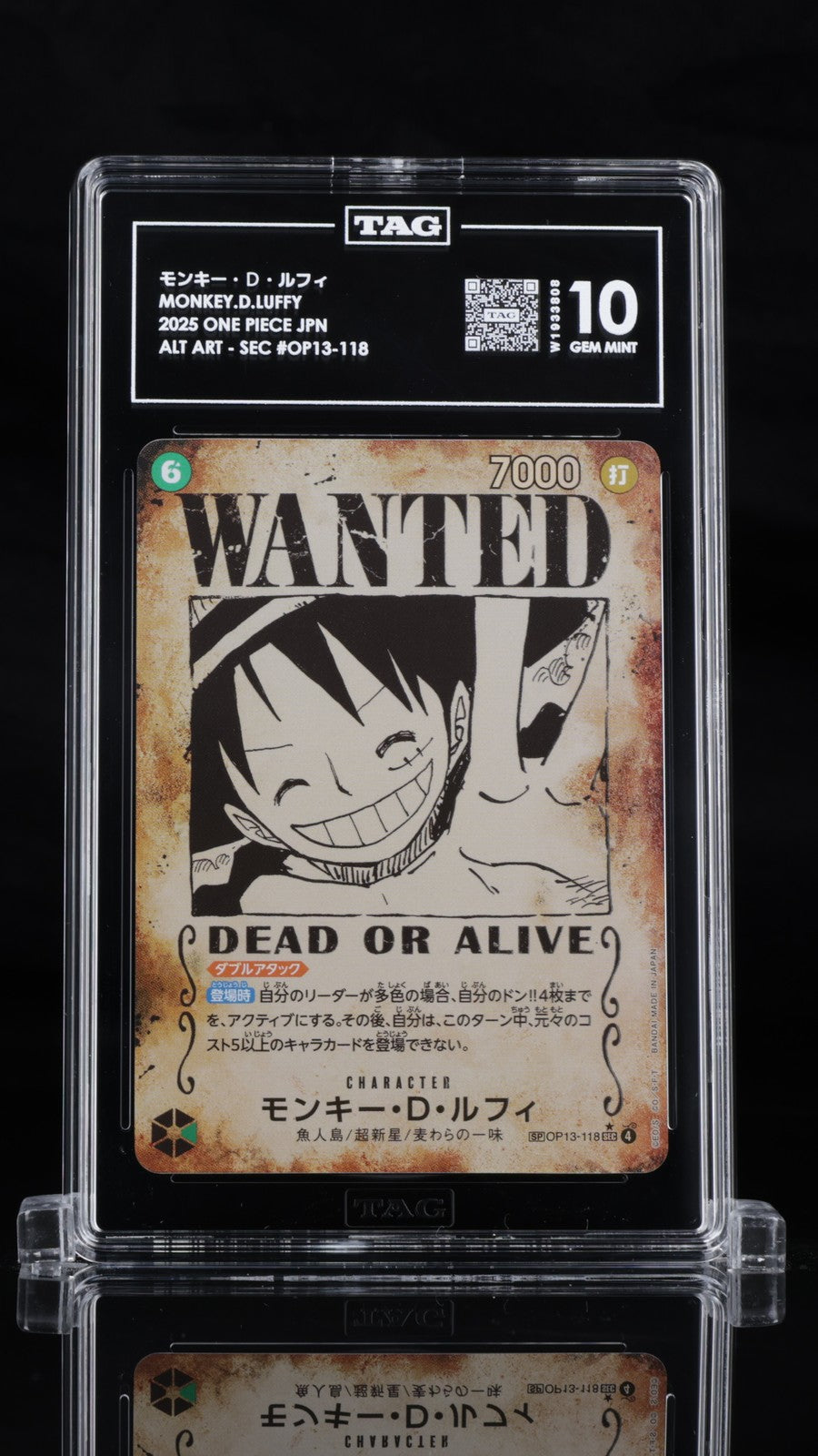 TAG 10 GEM MINT Japanese One Piece 2025 Monkey Luffy OP13-118 WANTED ALT ART