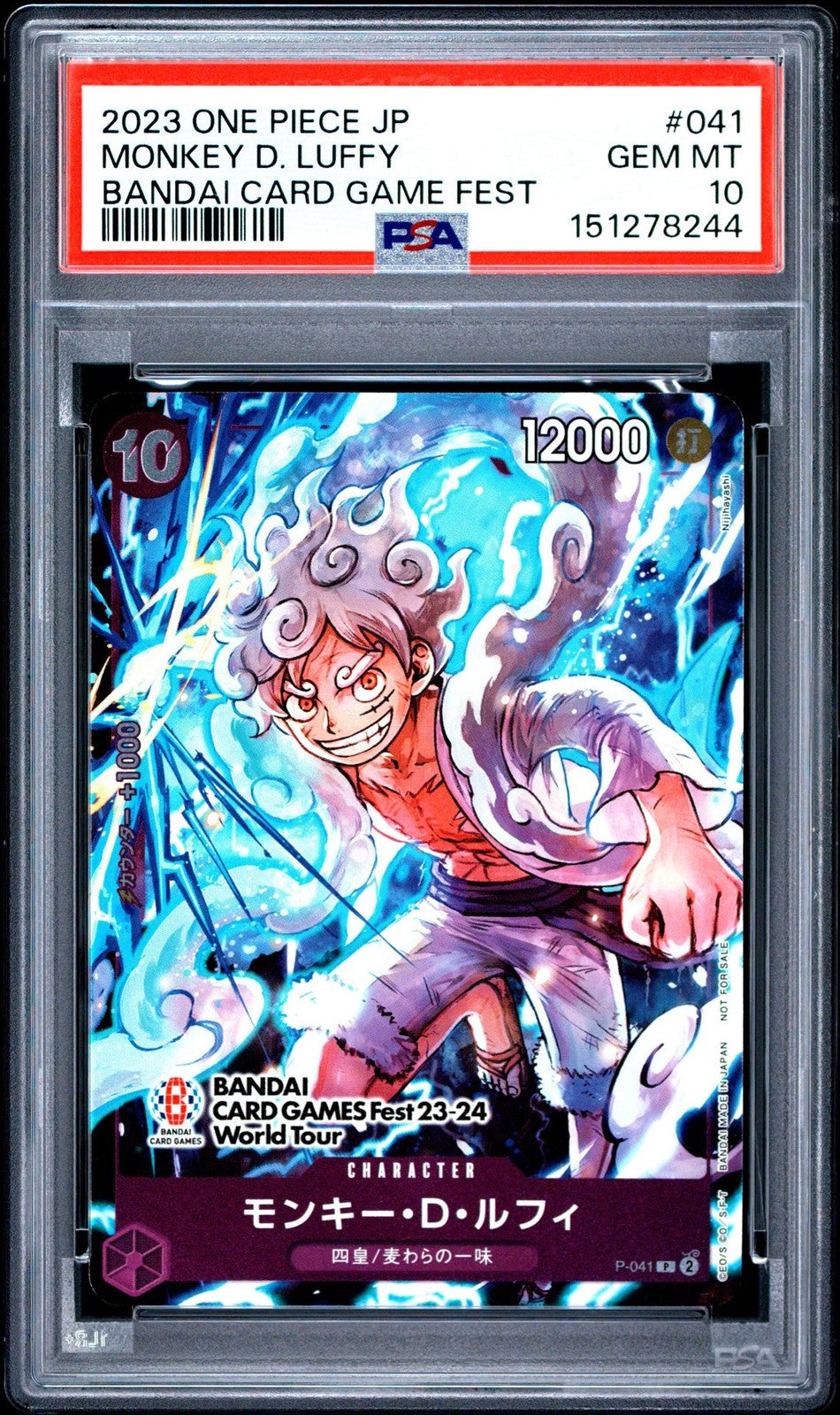 PSA 10 GEM MINT Japanese ONE PIECE 2023 MONKEY D. LUFFY P-041 BANDAI FEST TOUR