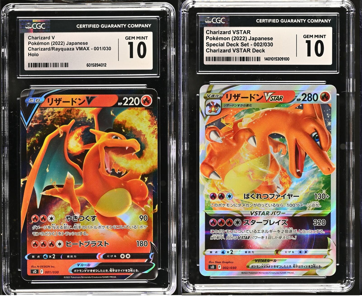 Set 2 CGC 10 GEM Japanese Pokemon 2022 CHARIZARD V & VSTAR 001/030 002/030 S0