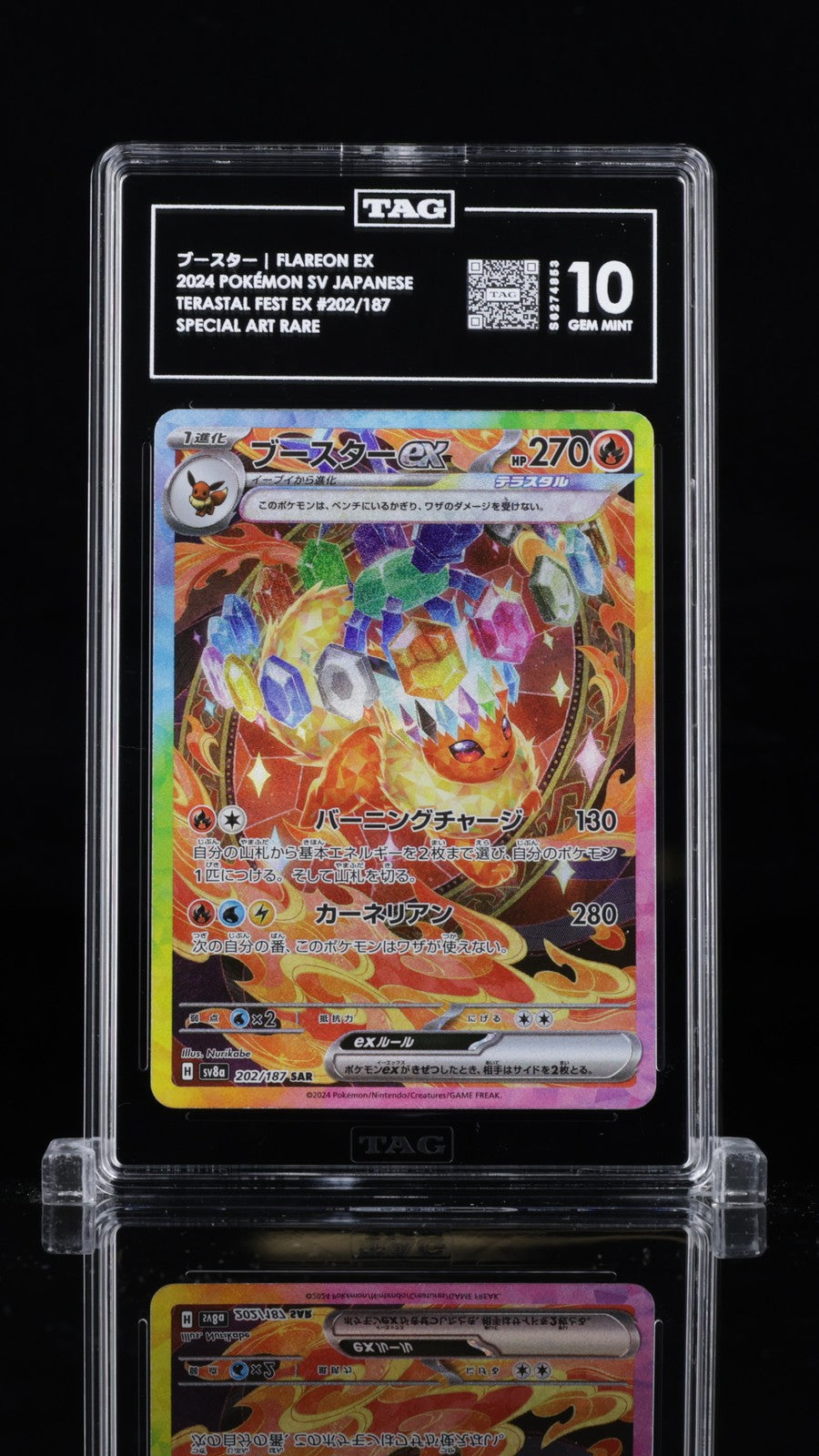 TAG 10 GEM MINT JAPANESE POKEMON 2024 FLAREON EX 202/187 TERASTAL FEST EX SV8a