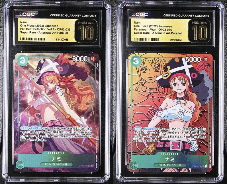 SET 2 CGC 10 PRISTINE Japanese One Piece 2022/23 Nami OP02-036 ALT & SRSEQUEN