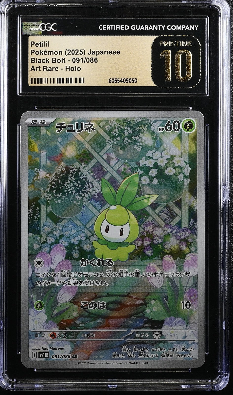 CGC 10 PRISTINE JAPANESE POKEMON 2025 Petilil 091/086 Black SV11B