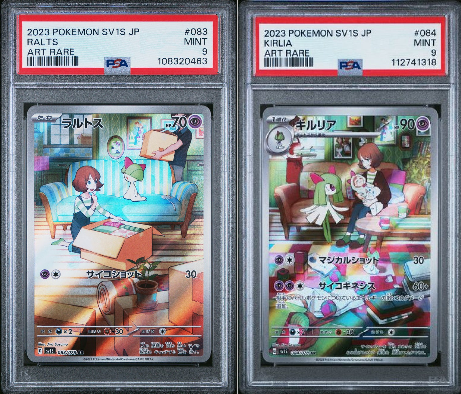 SET 2 PSA 9 MINT Japanese Pokemon 2023 Ralts & Kirlia 083/078 084/078 SV1S