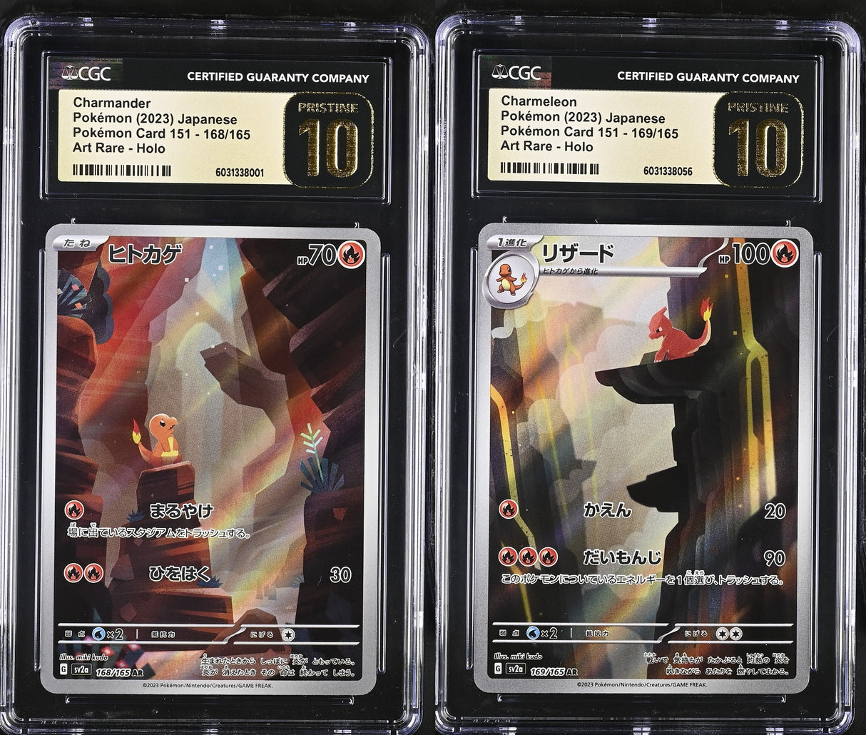 SET 2 CGC 10 PRISTINE Japanese Pokemon CharmanderCharmeleon 168/165 169/165 Sv2a