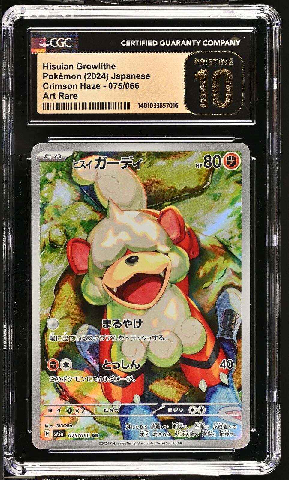 CGC 10 PRISTINE Japanese Pokemon 2024 Hisuian Growlithe 075/066