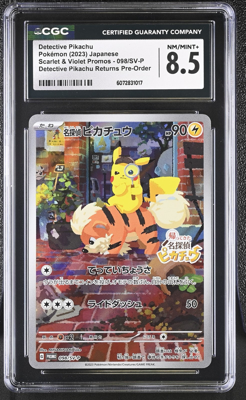 CGC 8.5 NM/MINT+ Japanese Pokemon 2023 Detective Pikachu 098/SV-P Scarlet PROMOS