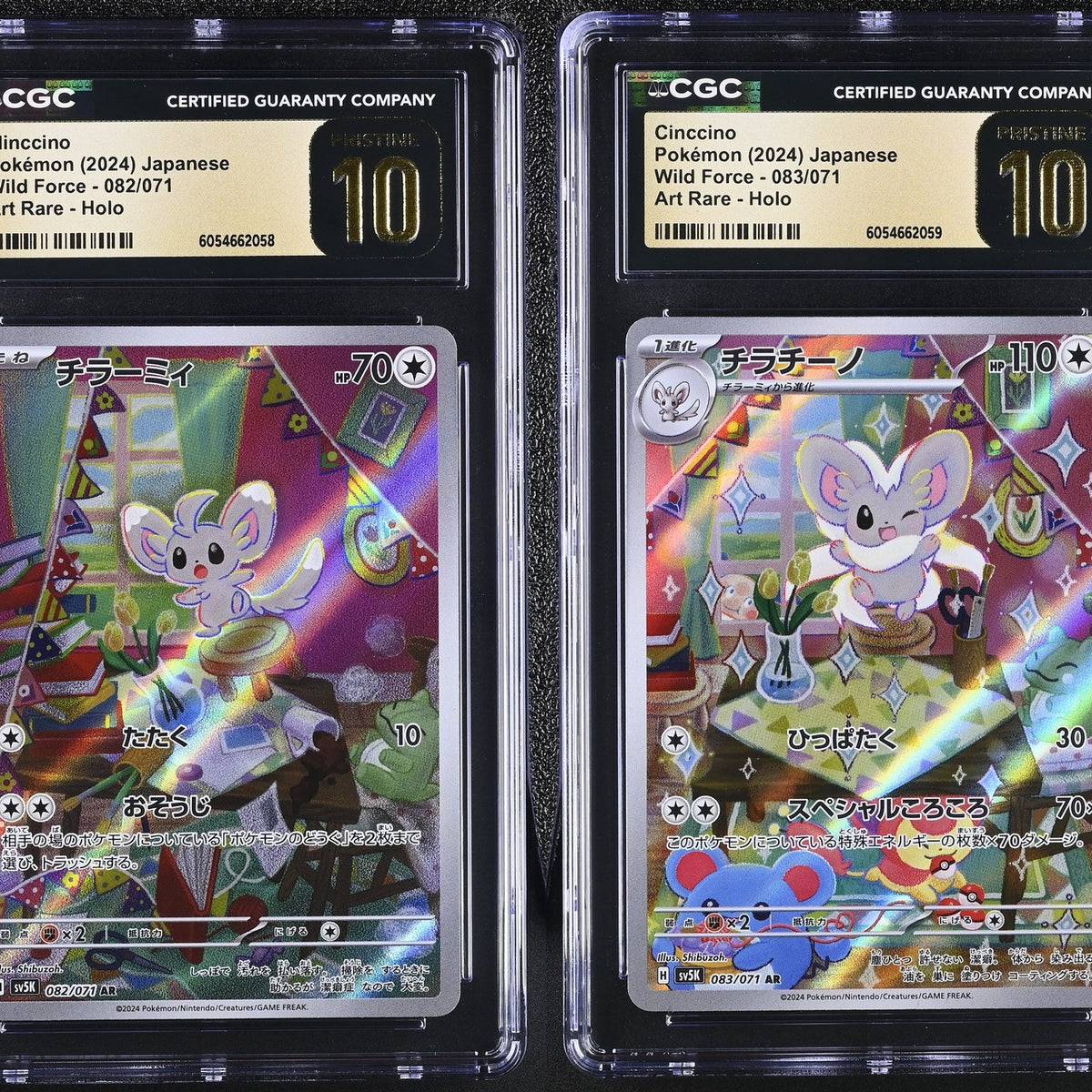 SET 2 CGC 10 PRISTINE Japanese Pokemon 2024 Minccino Cinccino SV5K SEQ   PKMhobby