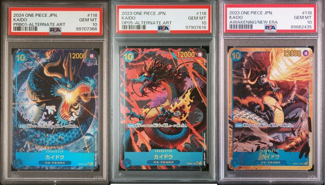 SET 3 PSA 10 GEM MINT JAPANESE ONE PIECE KAIDO ALTERNATE &AWAKENING OP05-118