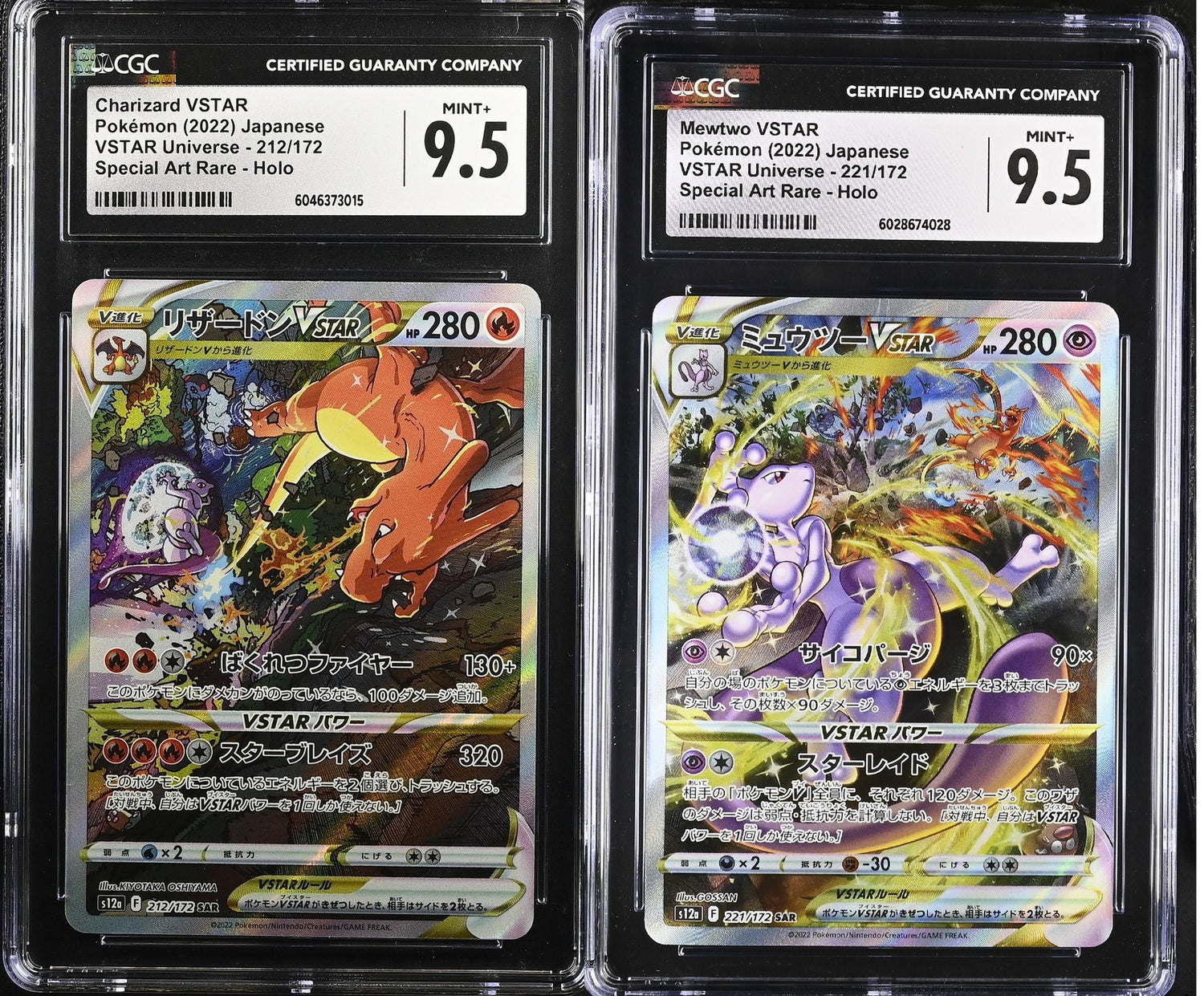 SET 2 CGC 9.5 MINT+ Japanese Pokemon CHARIZARD MEWTWO VST 212/172 221/172 S12a