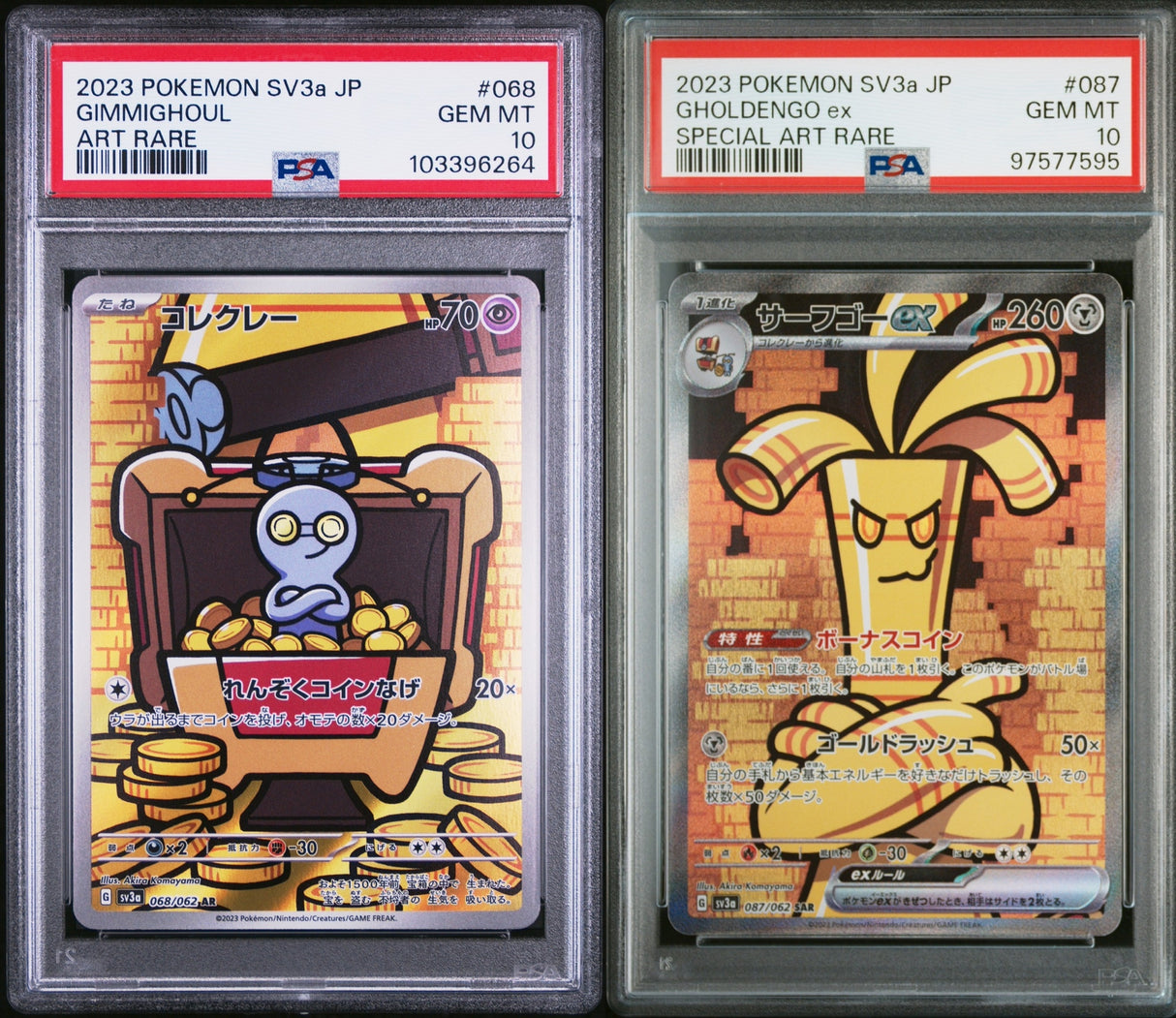 SET 2 PSA 10 JapanesePokemon Card GholdengoEX & Gimmighoul 068/062 087/062 SV3a