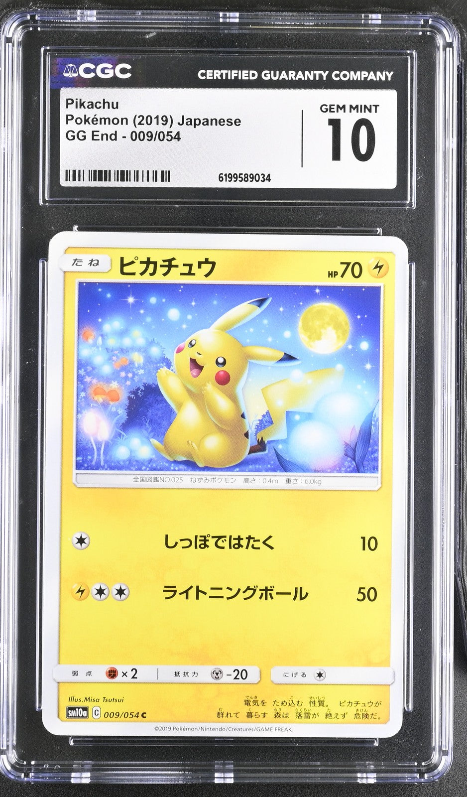 CGC 10 GEM MINT POKEMON JAPANESE 2019 Pikachu 009/054 GG Ed SM10a