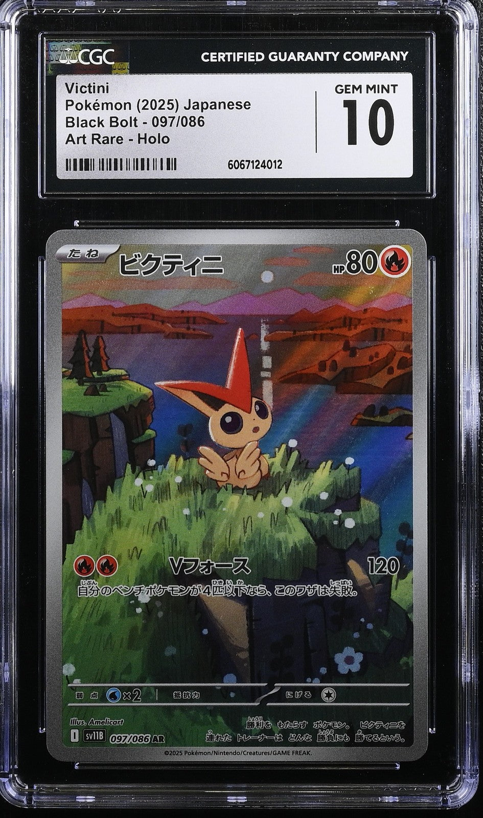 CGC 10 GEM MINT JAPANESE POKEMON 2025 VICTINI 097/086 BLACK SV11B