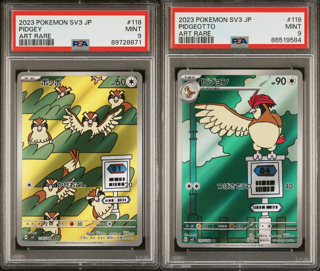 Set 2 PSA 9 MINT Japanese Pokemon PIDGEY&PIDGEOTTO 118/108 119/108 SV3