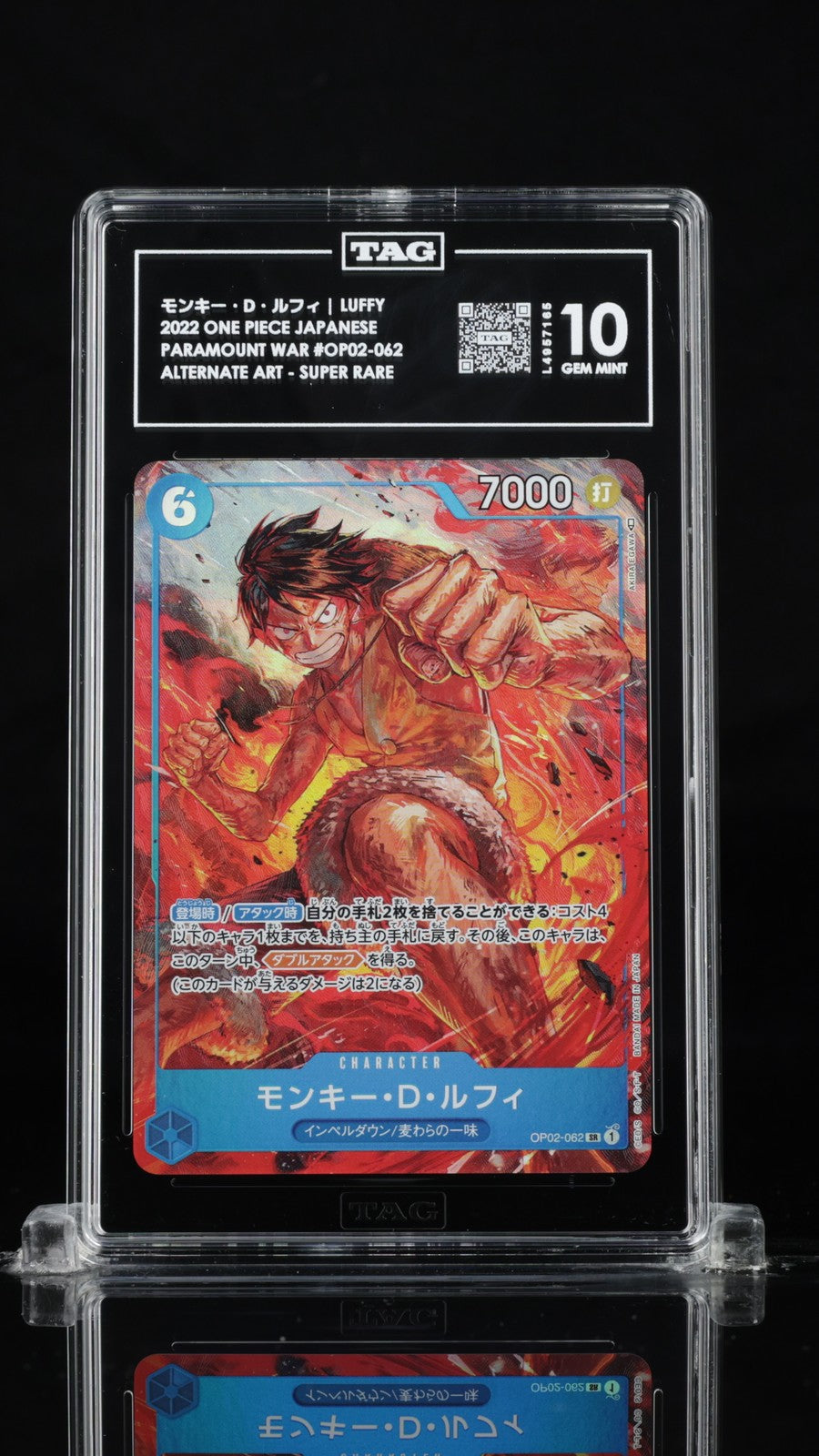 TAG 10 GEM MINT JAPANESE ONE PIECE 2022 Monkey D. Luffy OP02-062 Alternate Art