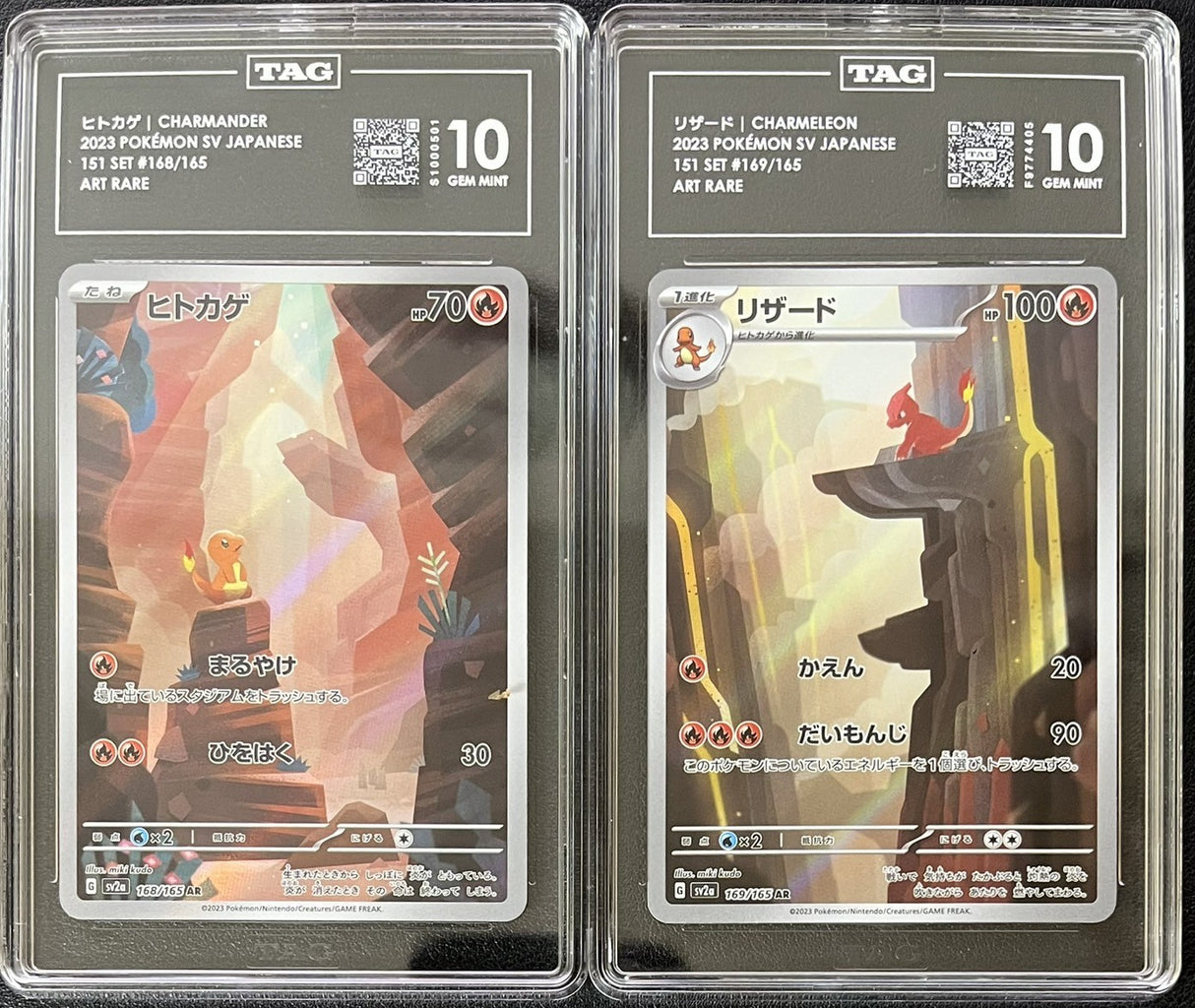 SET 2 TAG 10 GM MINT Japanese Pokemon Charmander Charmeleon 168/165 169/165 Sv2a