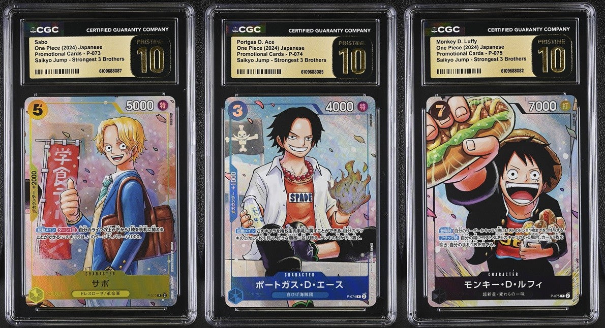 SET 3 CGC 10 PRISTINE JAPANESE ONE PIECE 2024 Luffy Ace Sabo P-073 P-074 P-075