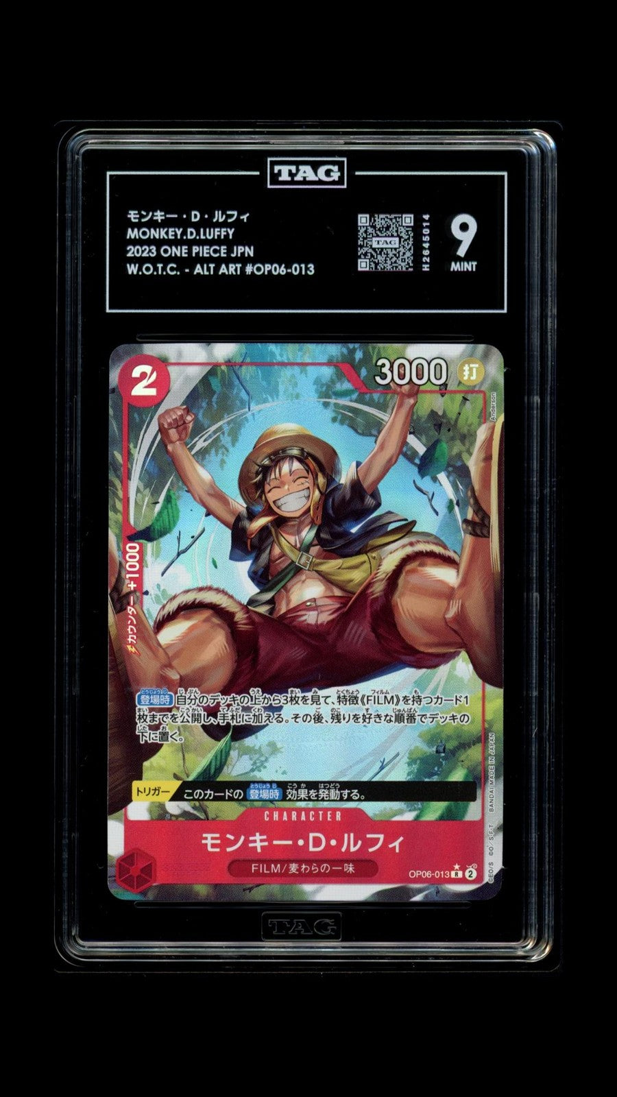 TAG 9 MINT JAPANESE ONE PIECE 2023 MONKEY D. LUFFY OP06-013 ALTERNATE ART