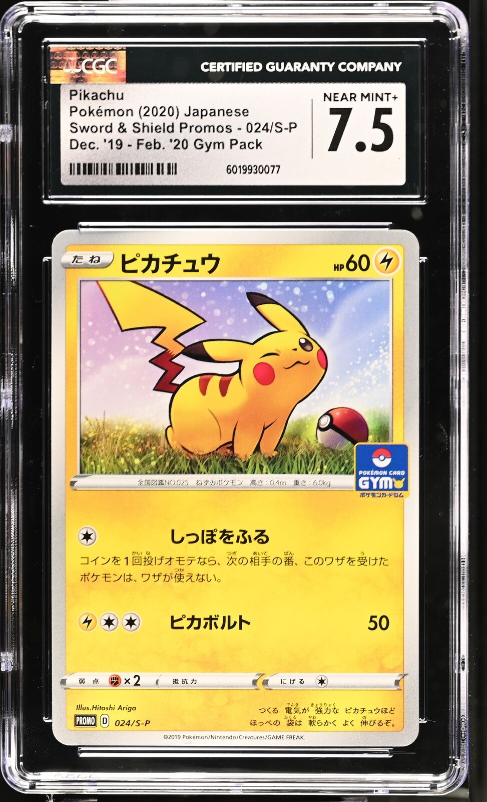 CGC 7.5 NEAR MINT+ Japanese Pokemon 2019 PIKACHU 024/S-P POKEMON CARD GYM PROMO