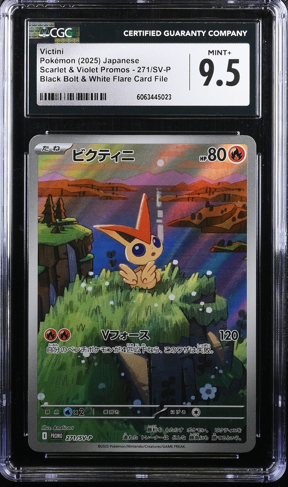 CGC 9.5 MINT+ Japanese Pokemon 2025 VICTINI 271/SV-P BLACK & WHITE FLARE PROMO