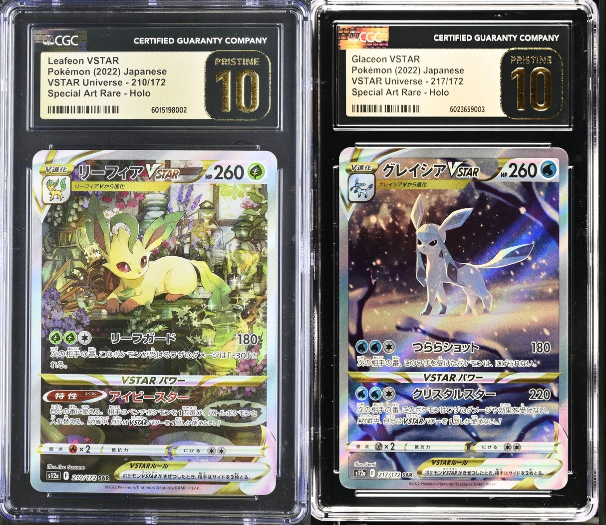 SET 2 CGC 10 PRISTINE Japanese Pokemon 210/172 217/172 Leafeon & Glaceon S12a
