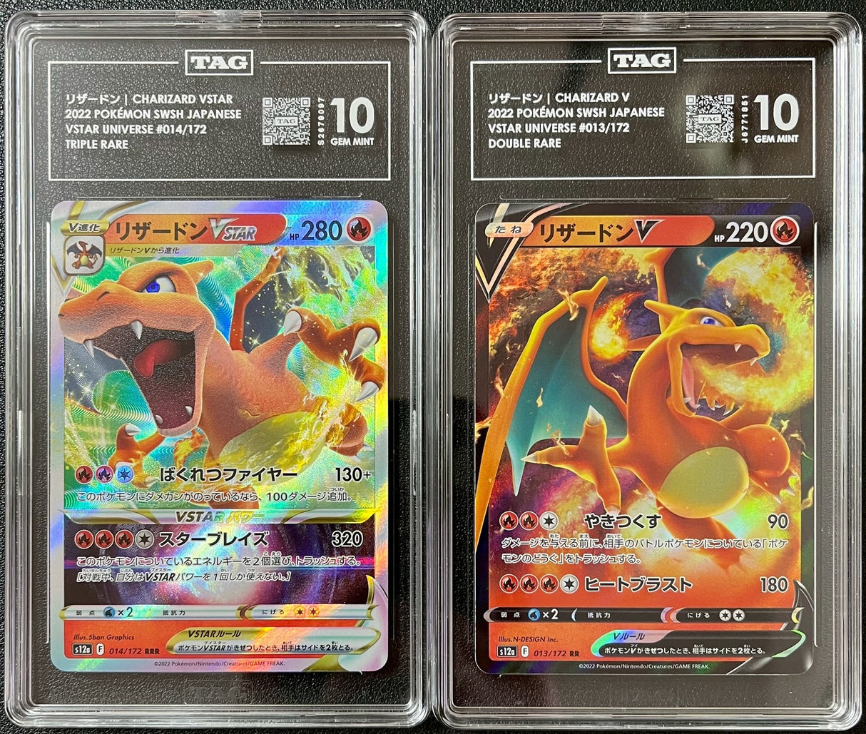 SET 2 TAG 10 GEM Japanese Pokemon 013/172 014/172 Charizard V VSTAR S12a