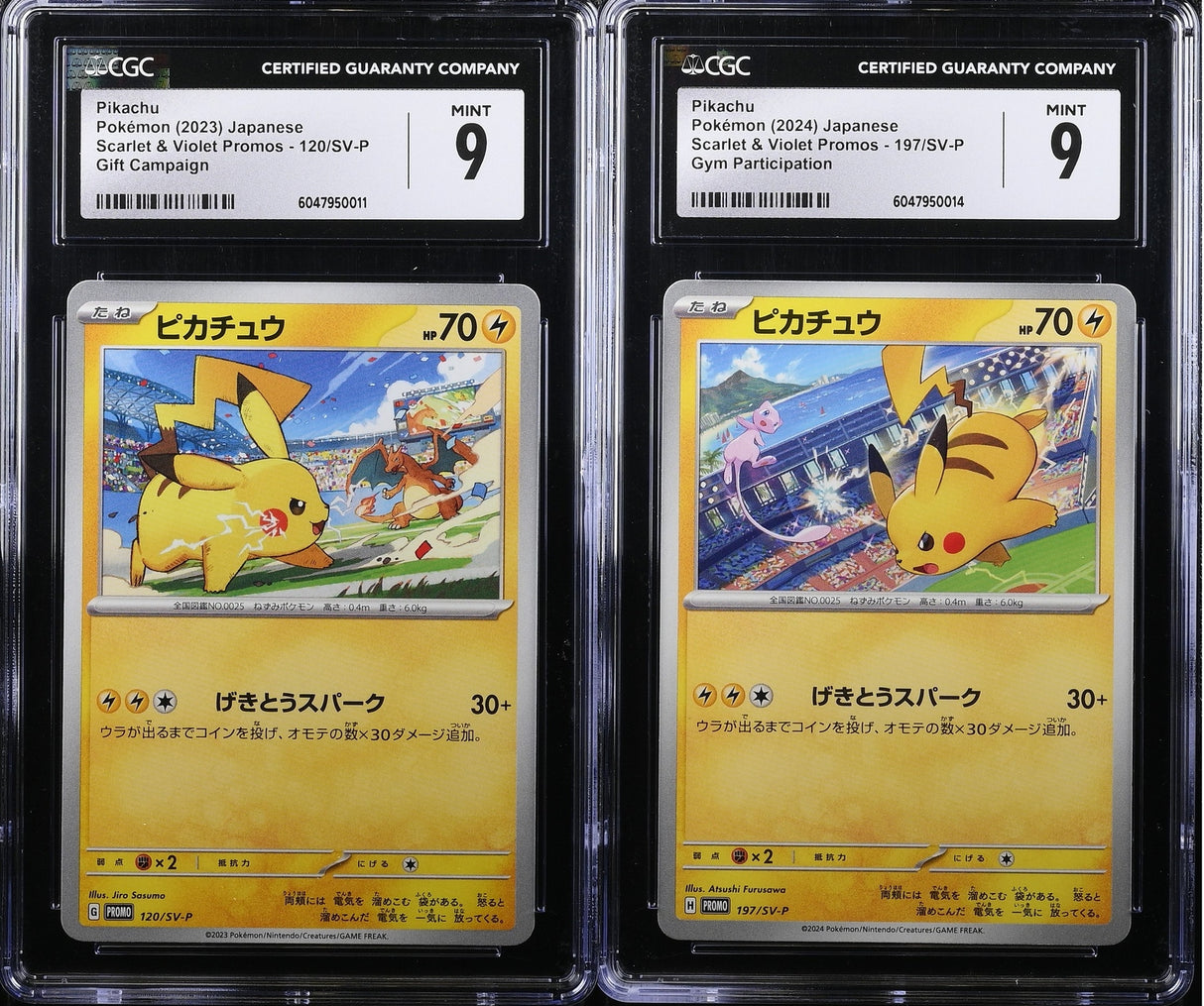 SET 2 CGC 9 MINT Japanese Pokemon Pikachu & Pikachu 120/SV-P 197/SV-P PROMO