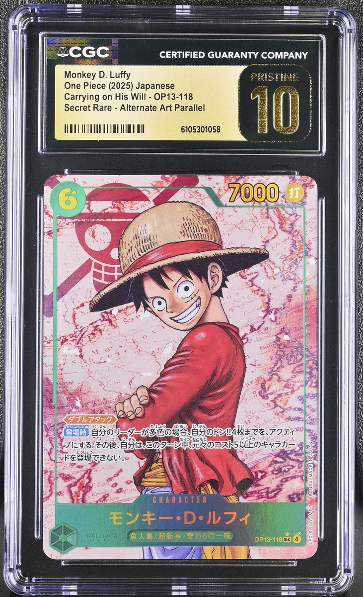 CGC 10 PRISTINE Japanese One Piece 2025 Monkey D. Luffy OP13-118 Alt A –  PKMhobby