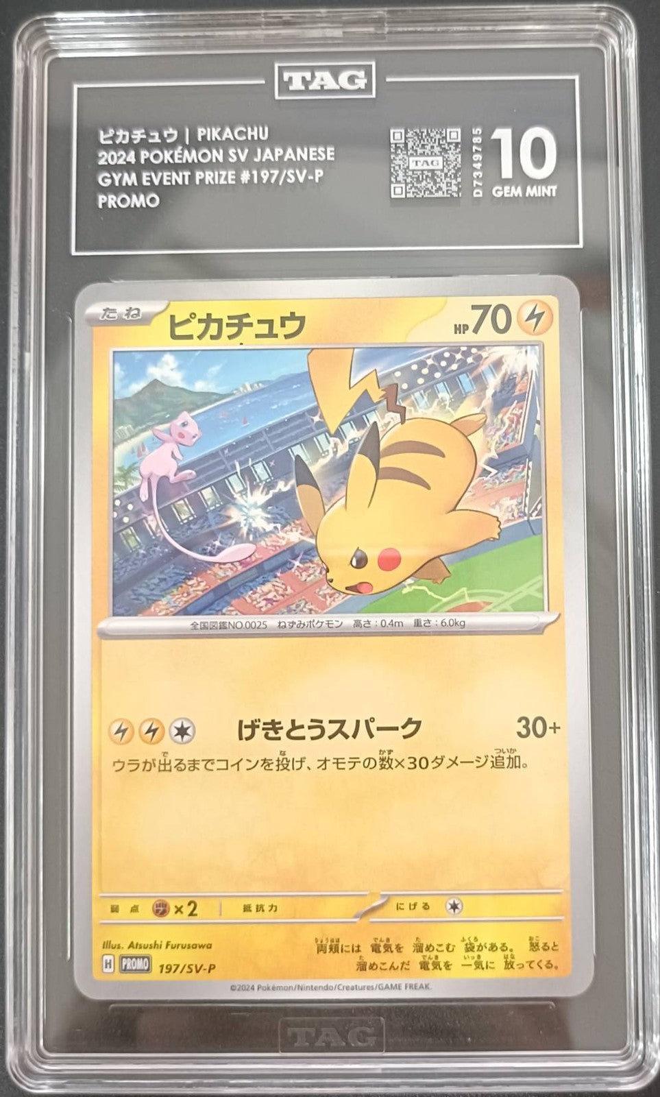 TAG 10 GEM MINT Japanese Pokemon 2024 PIKACHU 197/SV-P Gym Event PROMO