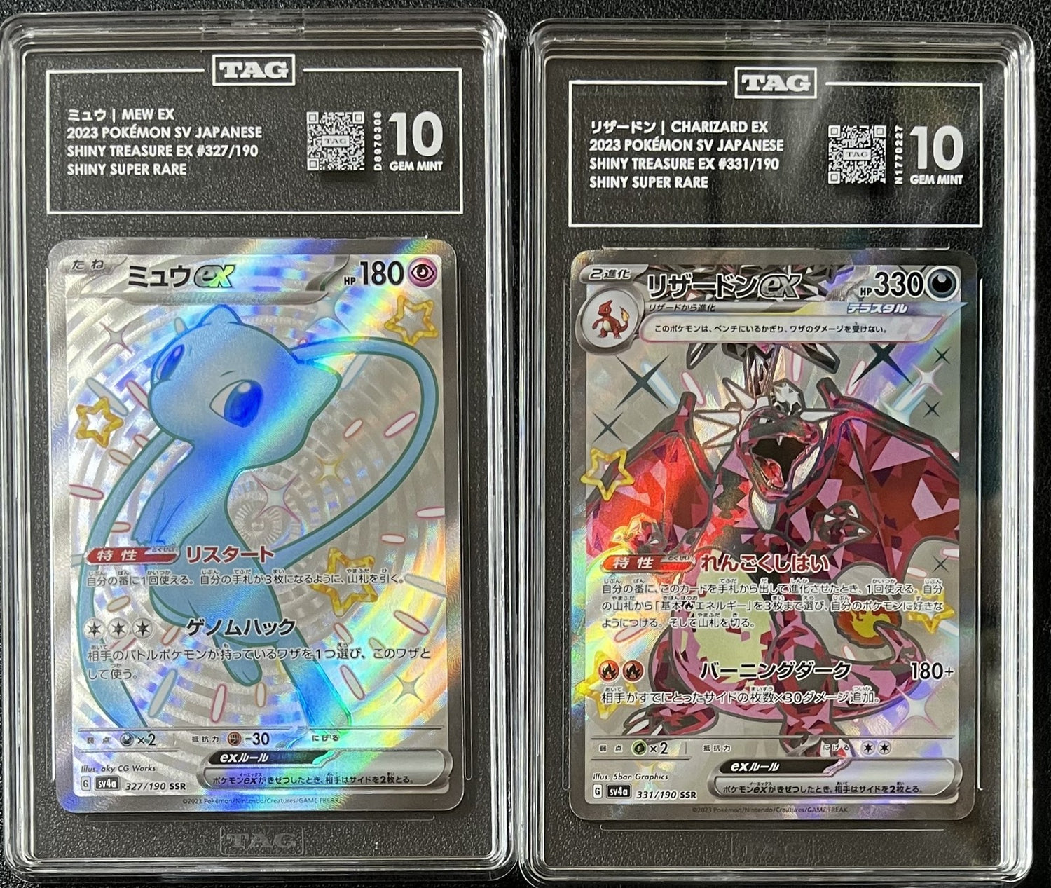 SET 2 TAG 10 GEM Japanese Pokemon Charizard & Mew ex 327/190 331/190 SV4a 2023
