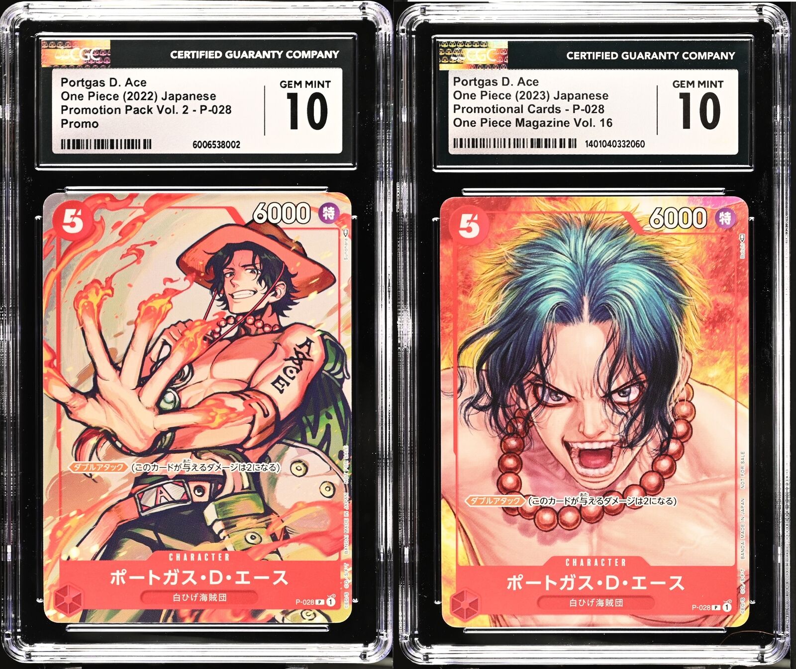 SET 2 CGC 10 GEM MINT JAPANESE ONE PIECE Portgas D. Ace P-028