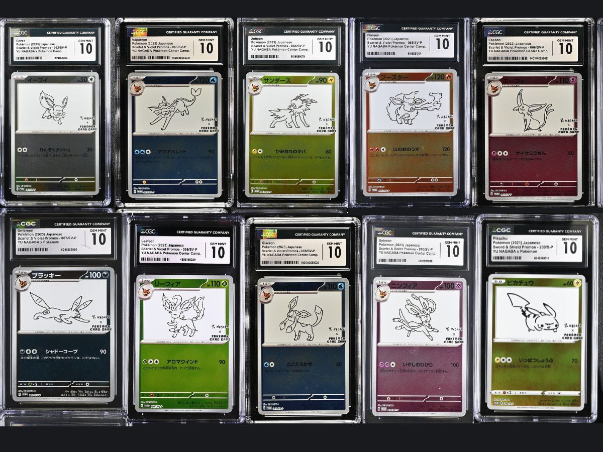 CGC 10 GEM YU NAGABA x Pokemon Card Eevee PROMO & Pikachu 208/S-P FULL SET 10