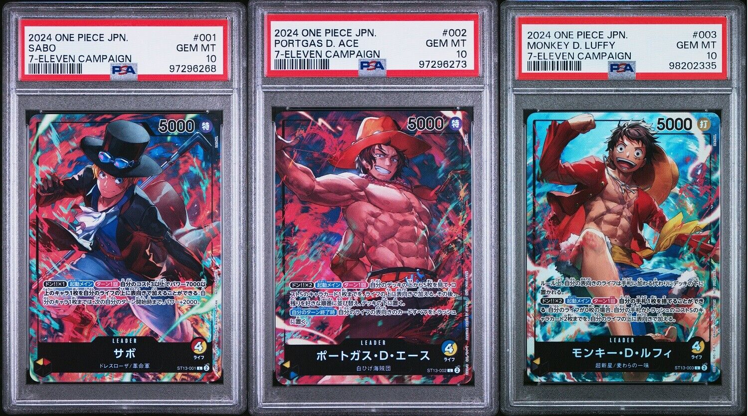 SET 3 PSA 10 GEM MINT JAPANESE ONE PIECE 2024 Sabo Ace Luffy ST13