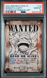 PSA 10 GEM MINT JAPANESE ONE PIECE 2024 MONKEY D LUFFY OP05-119 WANTED ALT ART