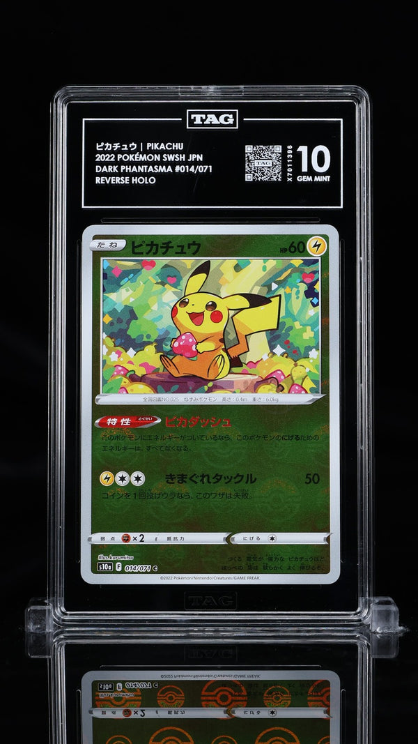 TAG 10 GEM MINT Japanese Pokemon 2022 Pikachu 014/071 REVERSE Dark Phantasm S10a — reference photograph