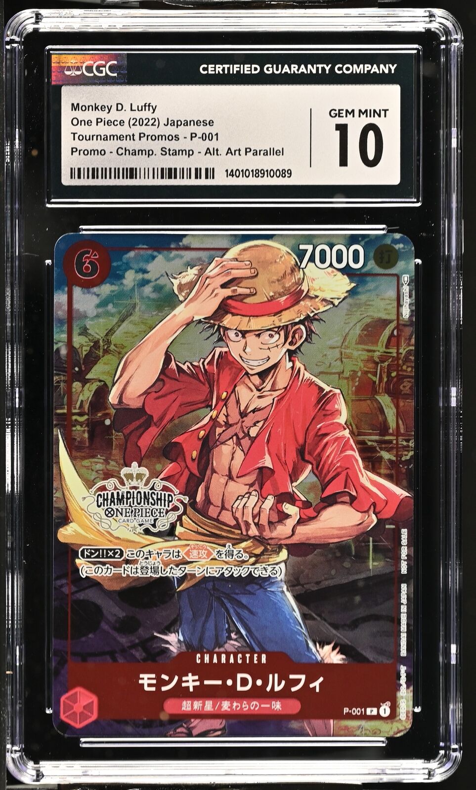 CGC 10 GEM MINT Japanese One Piece 2022 Monkey D. Luffy P-001 Championship Stamp