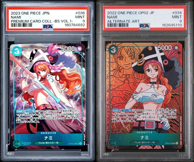 SET 2 PSA 9 MINT JAPANESE ONE PIECE 2022/23 Nami OP02-036 ALT ART & SR
