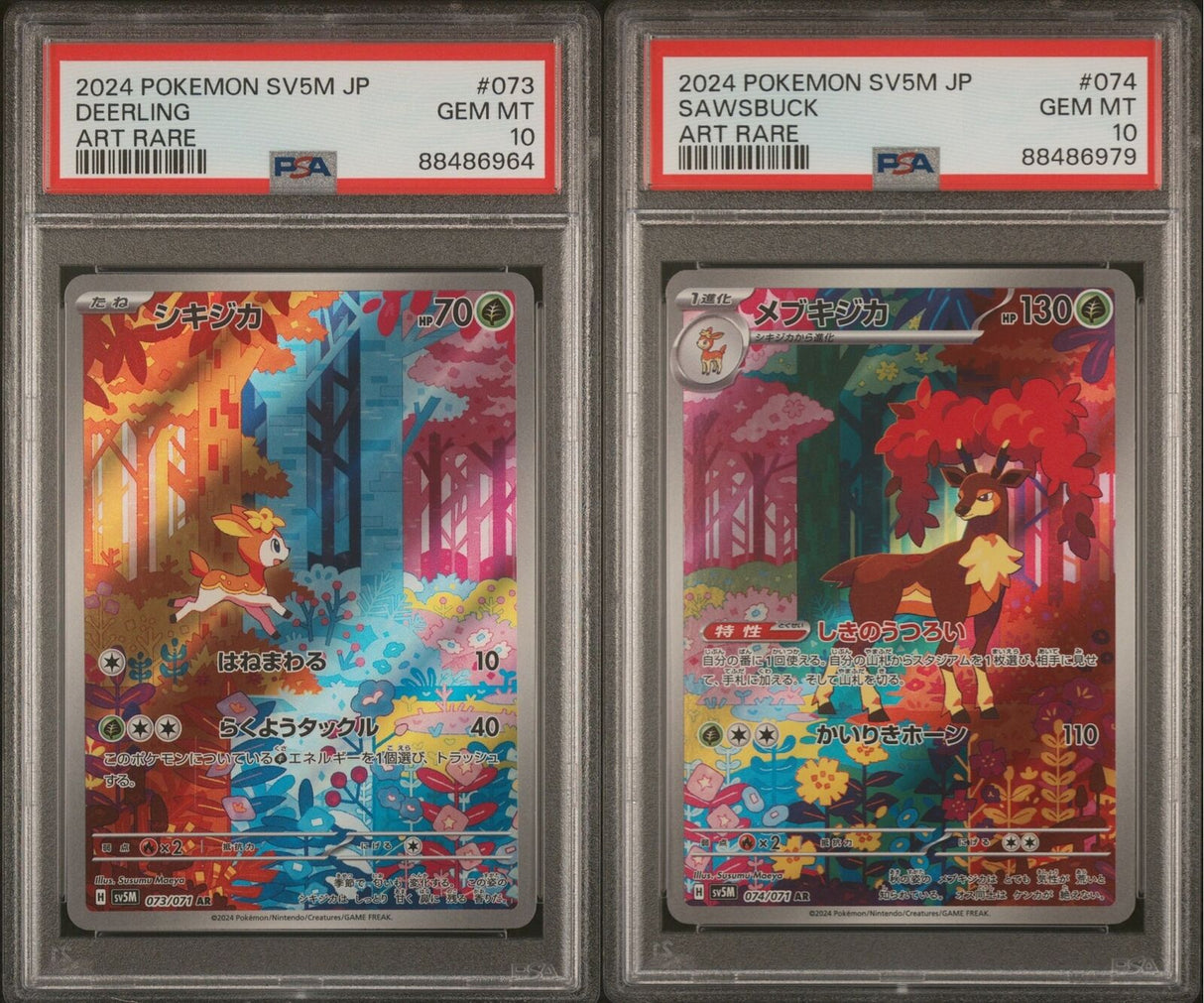 SET 2 PSA 10 Japanese Pokemon Deerling 073/071 Sawsbuck 074/071 AR sv5M