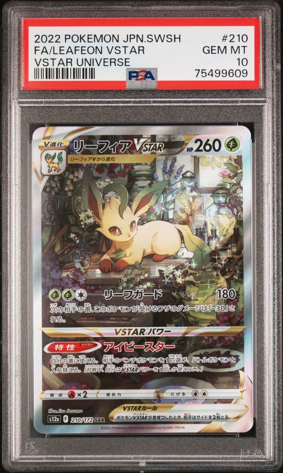 PSA 10 GEM MINT JAPANESE POKEMON 2022 LEAFEON SAR 210/172 VSTAR UNIVER S12a