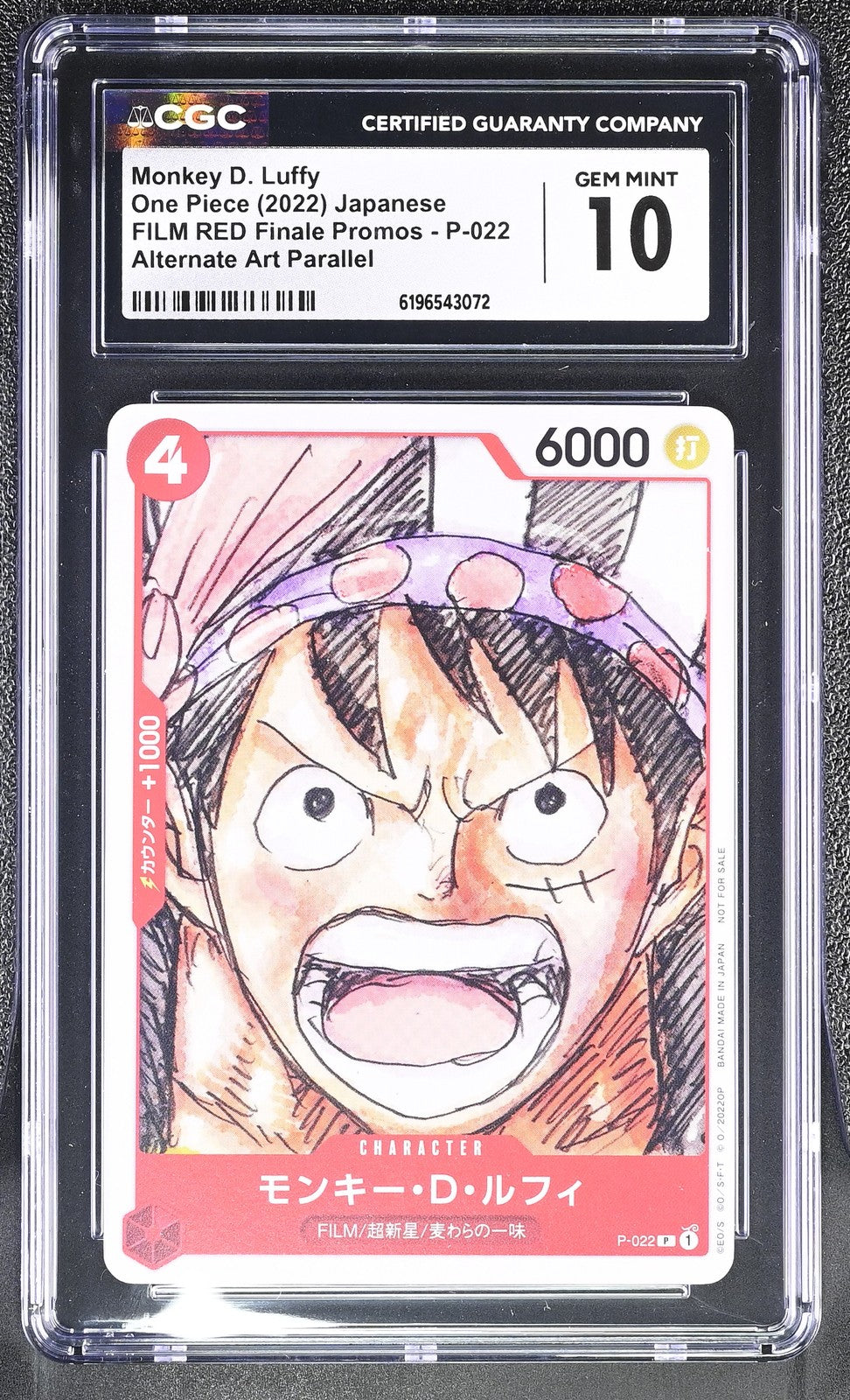 CGC 10 GEM MINT Japanese One Piece 2022 Monkey D. Luffy P-022 Alt Art Parallel