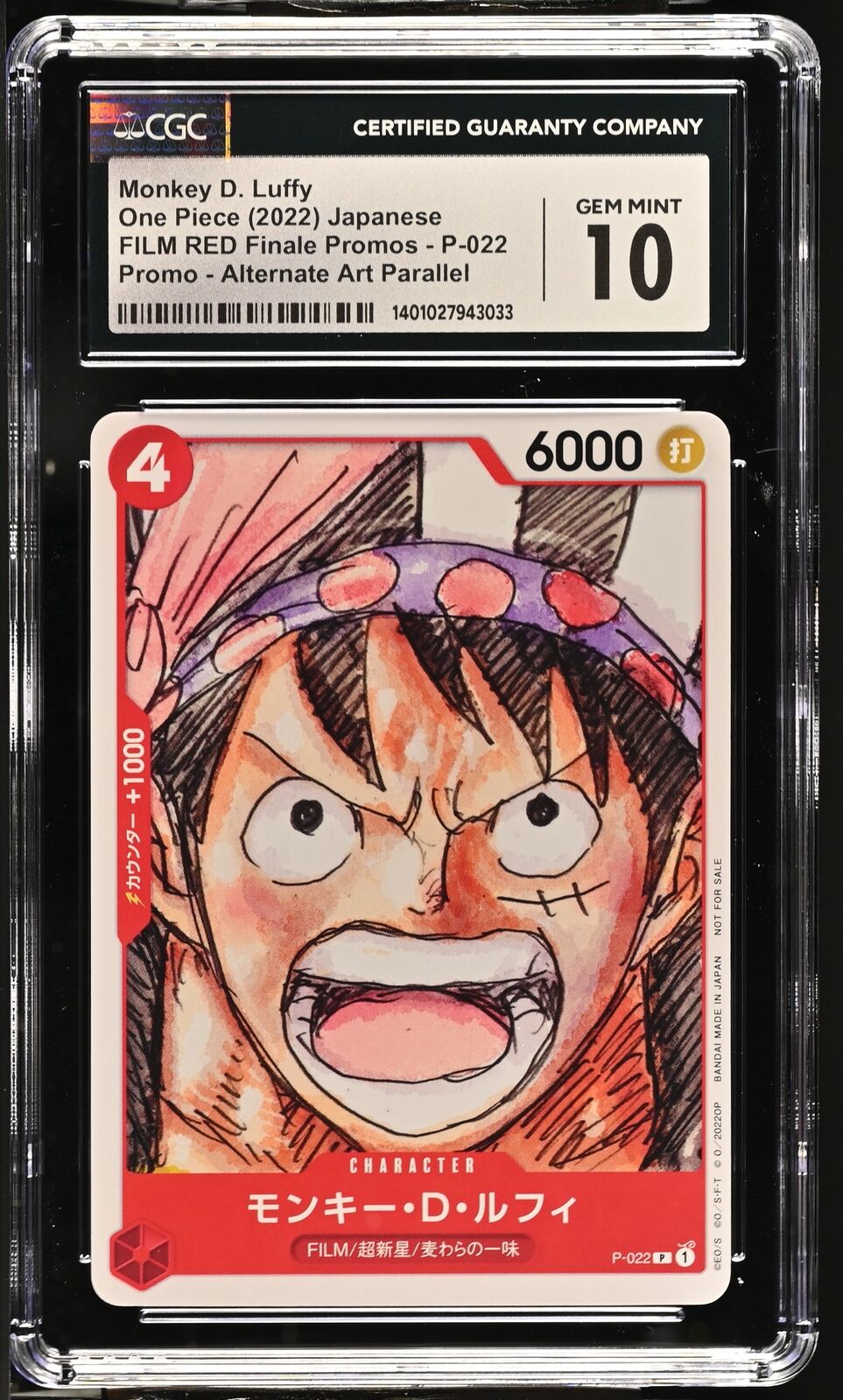 CGC 10 GEM MINT Japanese One Piece 2022Monkey D. Luffy P-022 Alternate Art Paral