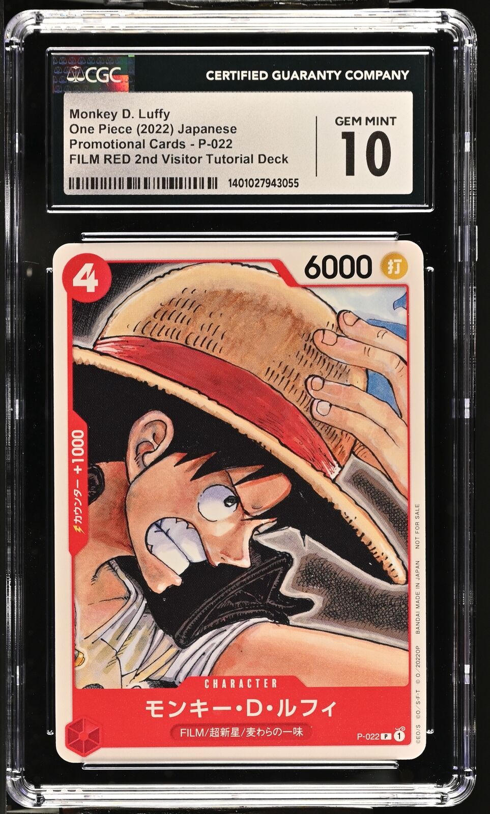 CGC 10 GEM MINT Japanese One Piece 2022 MONKEY D. LUFFY P-022 ONE PIECE FILM RED