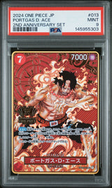 PSA 9 MINT JAPANESE ONE PIECE 2022 Portgas D Ace OP02-013 2ND ALT ART